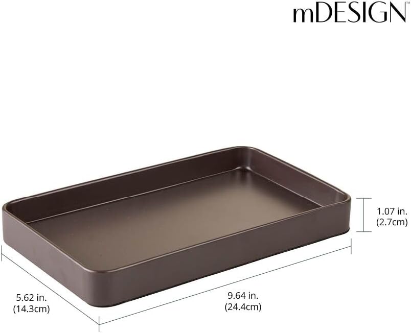 mDesign Modern Decorative Metal Guest Hand Towel Tray Holder Organizer for Disposable Paper Napkins, Jewelry, Makeup - Bathroom Vanity Sink Counter Organization - Unity Collection - Matte Brown image 3