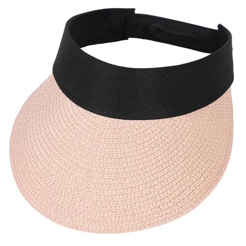 Chapeau de soleil en paille rose pour femme avec large bord taille unique