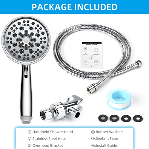 Sufuhom 7 Functions Handheld Showerhead With 6 Ft. Stainless Steel Hose And Abs Bracket, Premium Chrome #TOP4