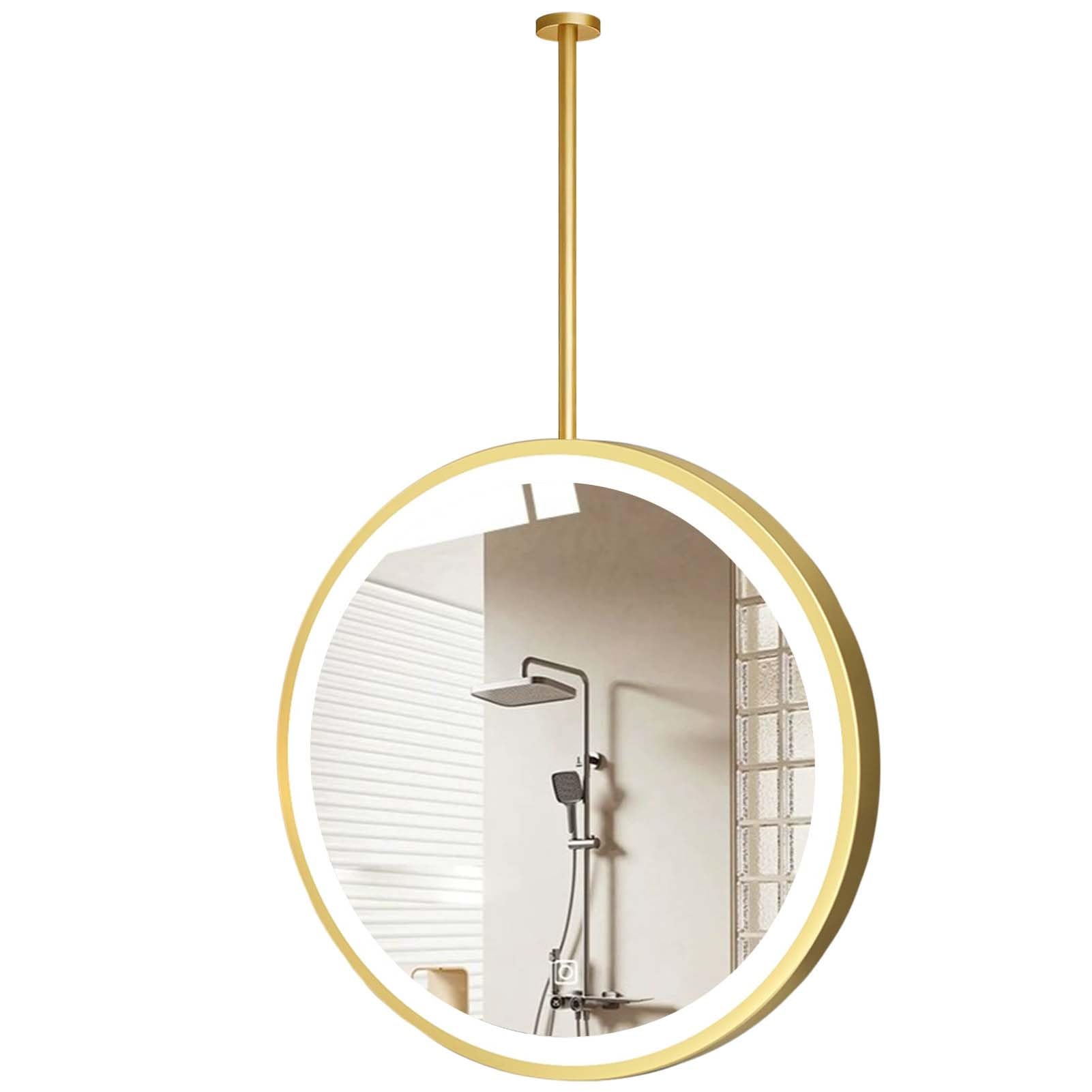 FGXHHS LED Illuminated with Touch Switch, Ceiling Mounted Hanging Mirrors Bathroom/Bedroom Vanity Decorative Wall HD Glass(Gold,Diameter-50CM/19.7INCH)