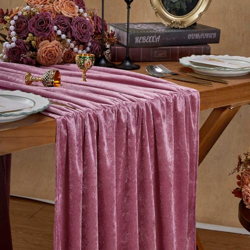 Dusty Rose Velvet Table Runner: 2 Packs 20x120 Inch 10ft