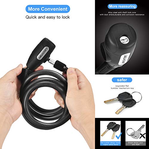 Leichten Bike Lock 6 Feet Coiled Bike Cable Lock With Keys High Security With Mounting Bracket, For Bicycle Outdoors Heavy Duty 1/2 Inch Diameter #TOP3