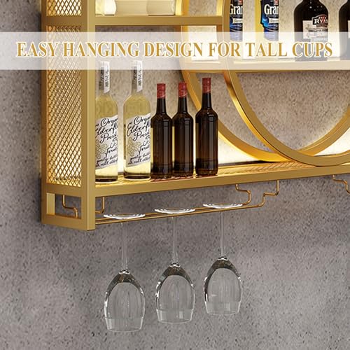 Étagère à vin murale avec éclairage LED : rangement fer pour verres - 3