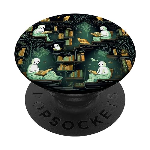 Halloween Ghosts Reading Books Bookworm Library Book Lovers PopSockets mit austauschbarem PopGrip
