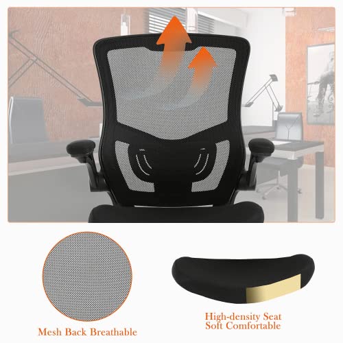 Yiqiedey Home Office Chair Ergonomic Desk Chair,Mesh Computer Chair With Flip Up Arms,Adjustable Lumbar Support Swivel Rolling Executive Mid Back,Modern Task Chair For Adult Conference Room,Black #TOP5