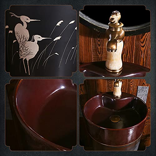 Yrra Art Pedestal ​Bathroom Sink Vessel Sink Combo Toilets Basins Handmade With Faucet And Drain Installation Hole, For Indoor And Outdoor,With Mirror #TOP3