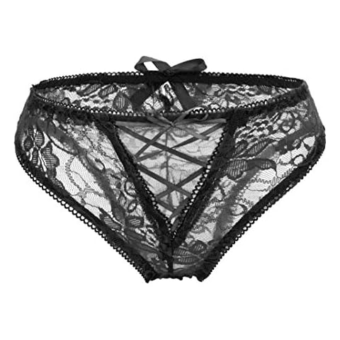 E-Laurels Lace Midnight Cross Back Bow-Tie Front Panties Floral Underwear for Women - black - S Cover