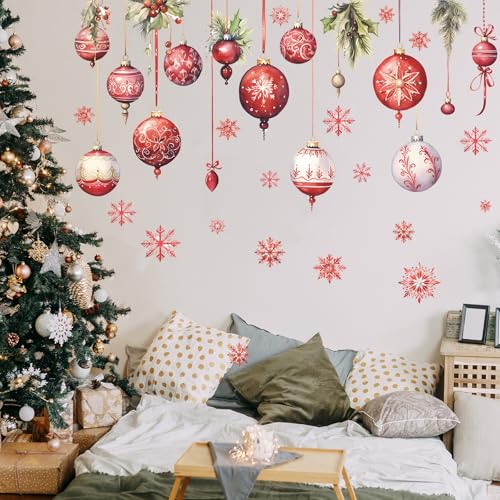 Vinilos decorativos Merry Christmas con copos y piñas miniatura 4