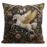 YOU FOUND ME William Morris Inspired Pegasus Pillow Cover 18x18 Inches - Vintage Floral Art Throw Pillowcase - Farmhouse Decor for Couch, Sofa, Bed - Living Room Home Decor Gift (Pegasus)