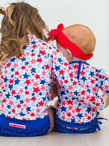 Image of RuffleButts Baby /Toddler Girls Long Sleeve Rash Guard 2 Piece Swimsuit Set w /UPF 50+ Sun Protection with Zipper