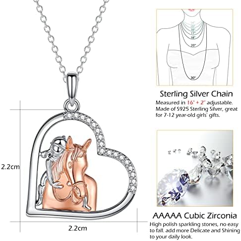 ITESSY Silver Girl and Horse Pendant Necklace for Girls, Sterling Silver Horse Necklace Gifts for Girls Jewellery Gifts for Horse Lovers Women, Horse Necklace for Her