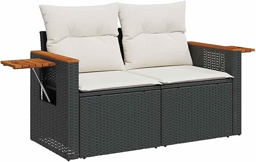 Miniatura 3 de 5-Piece Garden Sofa Set in Black and Cream White, Modular Outdoor Furniture with Weather-Resistant Design, Hidden Storage Compartments for Patio