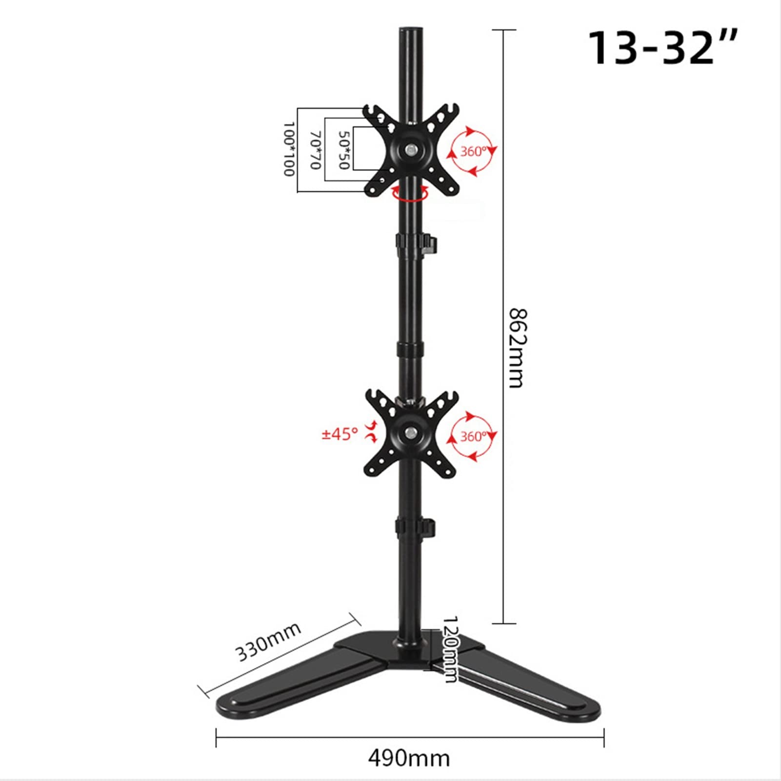 Supporto Doppio per Monitor, Supporto da Scrivania Autoportante per 2 Monitor Fino A 32 Pollici, Girevole, Inclinabile, Regolabile in Altezza, Supporto 75X75 Mm, 100X100 Mm