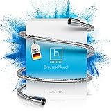 Benkstein Duschschlauch 2m - MADE IN GERMANY - Brauseschlauch mit Knickschutz - Dusch Schlauch mit doppelseitigem Verdrehschutz - Shower Hose - Duschkopf Brause Schlauch (Edelstahl, 200 cm)