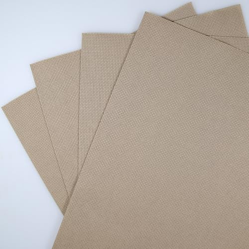Image of KCS 4 /6 pc of 12 inch x 18 inch 30cmx45cm 16CT Counted Cotton Aida Cloth Cross Stitch Fabric (Khaki, 4 pc)