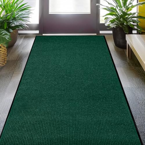 Image of Durable Rubber Door Mat - Heavy Duty, Indoor /Outdoor, Easy Clean, Waterproof, Low-Profile Mat for Entry, Patio, Garage - Stylish (Green, 3 x 5 Feet)