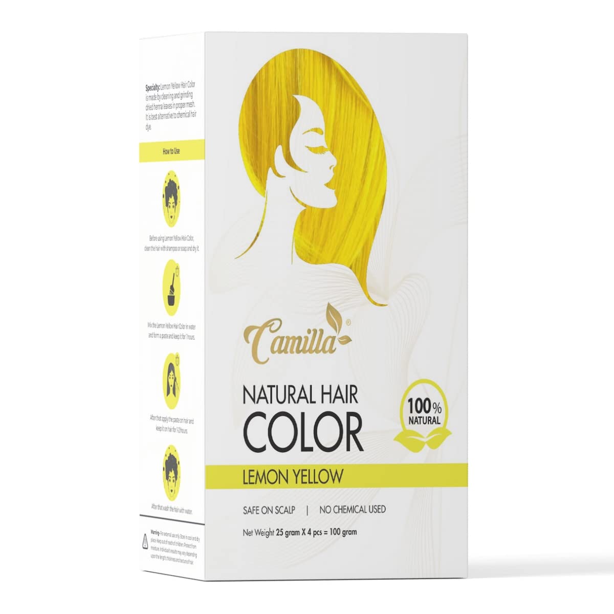 Camilla 100% Natural Hair Color Powder – Lemon Yellow | Plant-Based Herbal Hair Dye | Safe & Bright Color for Men & Women | Net Wt. 100g (25g x 4 Pouches)-picture-53