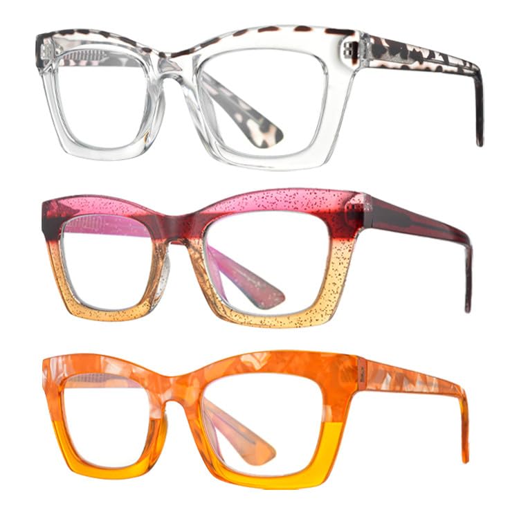 Image of 3 pack style Spring hinge Readers Blue Light Blocking Computer Square Reading Glasses for Women Men