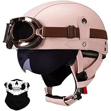 German Style Motorcycle Helmet, DOT Approved Motorcycle Vintage Open Face Helmet for Adult Men Women, Retro Half Helmet with Goggles, for Cruiser Chopper Scooter Moped