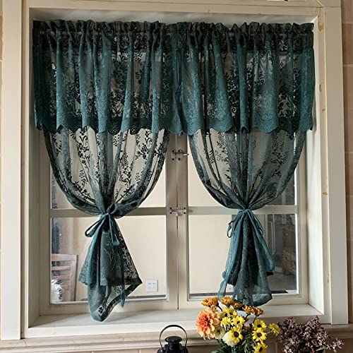 Cortinas de encaje verde oscuro panel transparente cenefa cocina decoración ventana salón 2