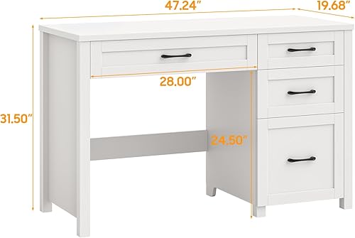 Miniatura 2 de Escritorio ejecutivo Farmhouse de 47 pulgadas con 4 cajones, escritorio para computadora con cajón de archivos, estación de trabajo para estudio,