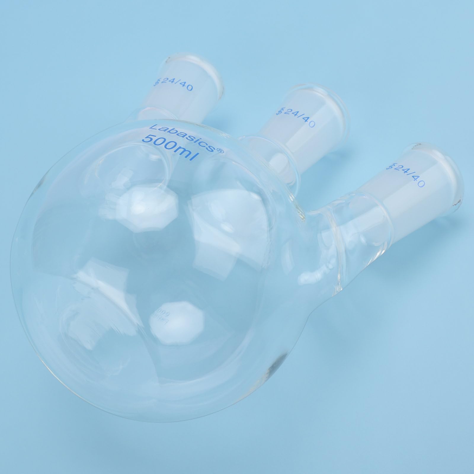 Labasics 3-Hals-Kolben mit Rundboden, Borosilikatglas, 24/40 Schliffe, für Laborexperimente, Destillation und Rückfluss, 500ml