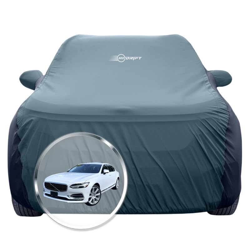 Image of NEODRIFT 'SuperTech' Car Cover for Volvo S-90 (100% Water-Resistant, All Weather Protection, Tailored Fit, Multi-Layered & Breathable Fabric) (Colour: D.Green+Black)
