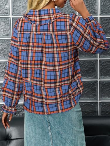 Tankaneo Womens Peter Pan Collar Button Down Shirts Long Sleeve Plaid Blouse Dressy Casual Fall Tops4