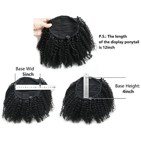 Ms Fenda Hair Raw Remy Virgin Peruvian Human Hair Natural Color Afro Kinky Curly Hair Piece Clip-in Top Closure Ponytail(18inch) Cover
