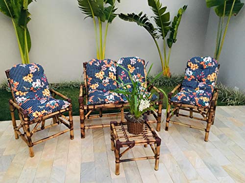 Jogo Sofá Poltronas + Mesa de Bambu Artesanal | 01 Namoderadeira + 02 Cadeira + 01 Mesinha de Área E