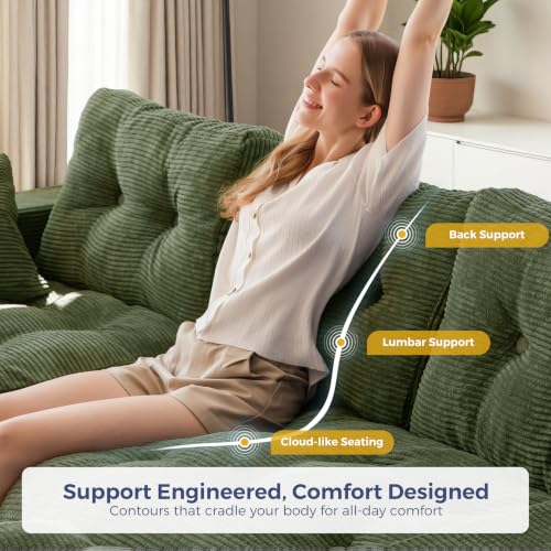 Image of MAXYOYO 96 inch L Shaped Modular Sectional Sofa with Ottoman, Cloud Boneless Couch with Layered Cushion, Upholstered Sofa in a Box, Flexible Module Combination for Living Room, No Assembly, Dark Green