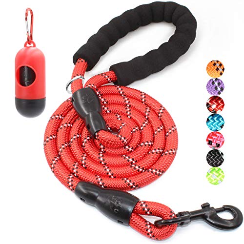 BAAPET 2/4/5/6 FT Dog Leash with Comfortable Padded Handle and Highly Reflective Threads for Small Medium and Large Dogs (6FT-1/2'', Red)