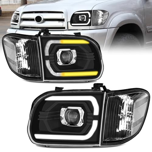 ELH 500% Brighter LED SEQ DRL Projector Headlight Assembly Fit For 2005 2006 Toyota Tundra Head Lamps 2005-2007 Sequoia Pickup Double/Crew Cab