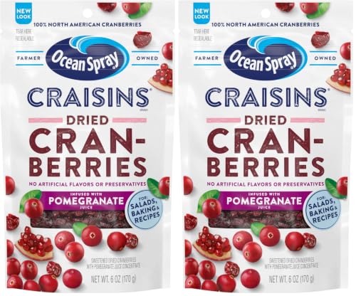 Image of Ocean Spray Craisins Pomegranate, Dried Cranberries Infused with Pomegranate Juice, Dried Fruit, 6 Oz Pouch (Pack of 2)