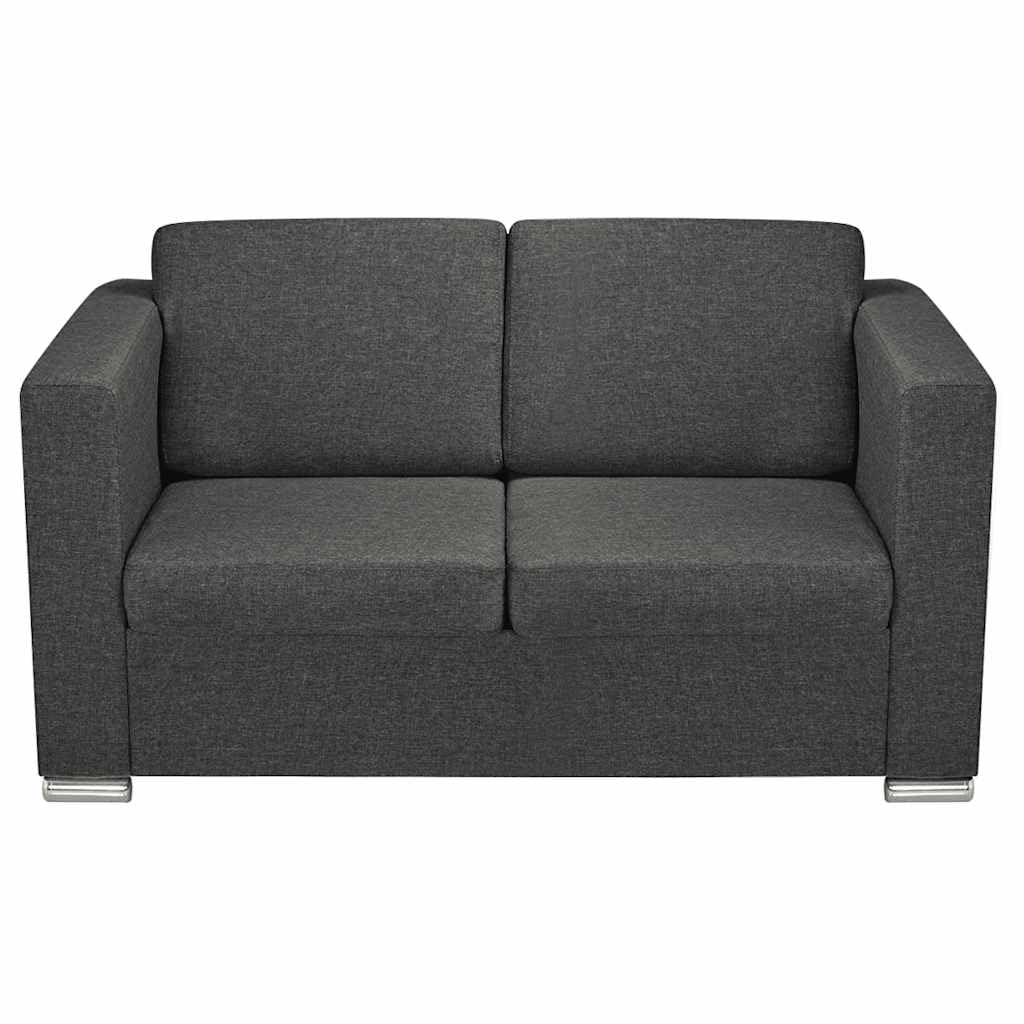 Juego de sofá de dos piezas de tela gris oscuro con sofás de 2 plazas y 3 plazas, marco de madera estable, patas cromadas, asiento ancho, fundas de almohada extraíbles, ideal para salón