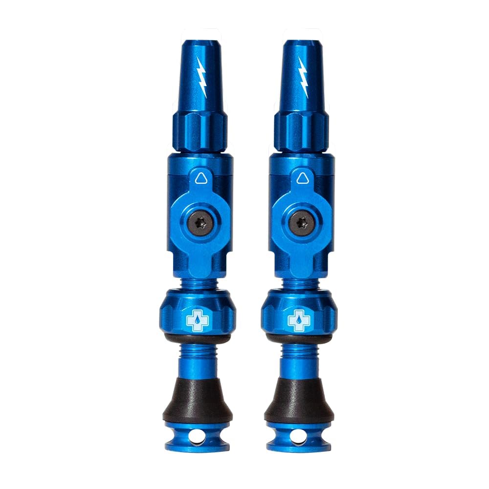 Muc-Off Big Bore Lite Tubeless Valves - Coreless High-Flow Presta Valve System - CNC Aluminium, Max Airflow and Fast Inflation - Blue, 45mm