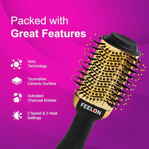 Image of Hair Dryer Brush, Detachable Hot Air Brush with Ionic Technology Volumizer, Blow Dryer Brush Oval Barrel for Quick and Salon-Quality Results and Styler for Frizz Control and Shine (Golden)