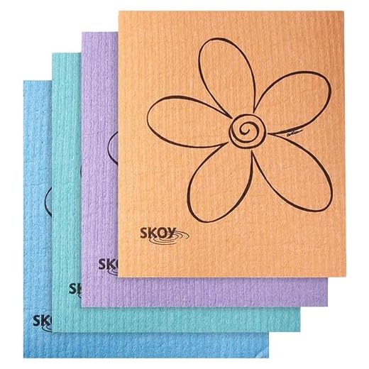 Skoy Cloth, 4-pack Versatile Swedish Dishcloths for Kitchen and Household Use, Reusable Cleaning Cloths, Planet-Friendly, Dishwasher and Dryer-Safe, Assorted Colors