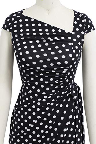 Image of Women's Vintage Cap Sleeves Asymmetrical Neckline Sheath Bodycon Casual Work Cocktail Party Pencil Faux Wrap Dresses
