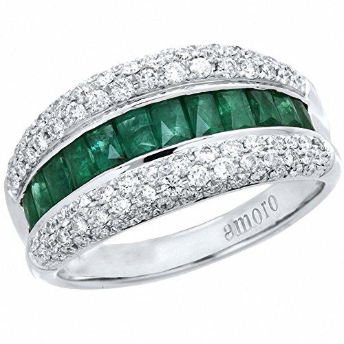 Amoro 18k White Gold Emerald and Diamond Ring (0.66 cttw, H-I Color, SI2 Clarity)