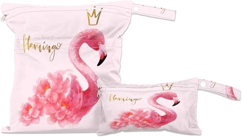 Miniatura 2 de Flamingo Flora Wet Dry Bags, 2pcs Reusable Waterproof Wet Bag for Diaper Breast Pump Parts Swimsuit Towels Travel Gym Clothes Beach