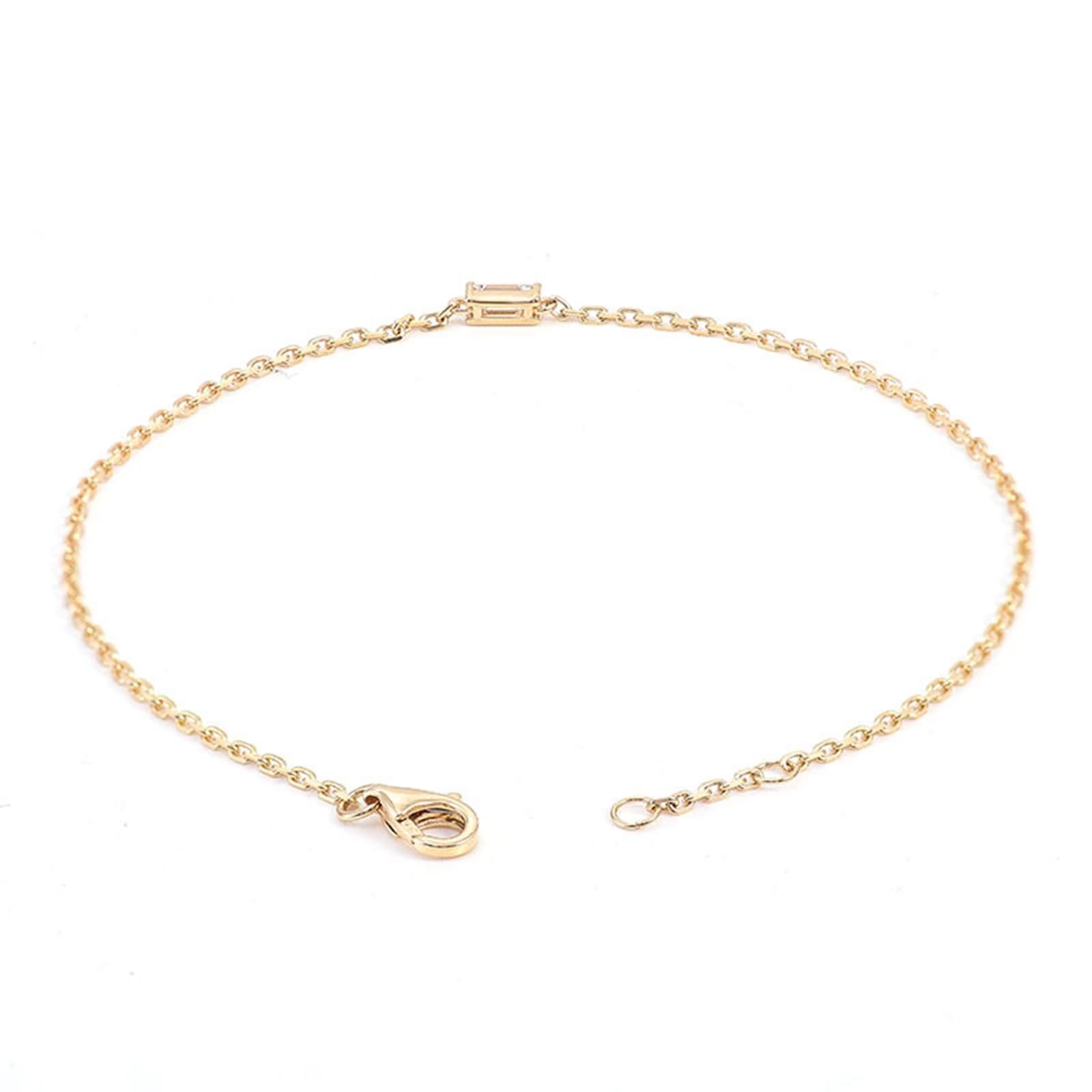 Pulseras de Oro Amarillo para Mujer 9K / 14K / 18K, Rectángulo con Moissanita, Cadena Extensible 16 CM + 5 CM, Pulseras de Cadena Oro Mujer Ajustable
