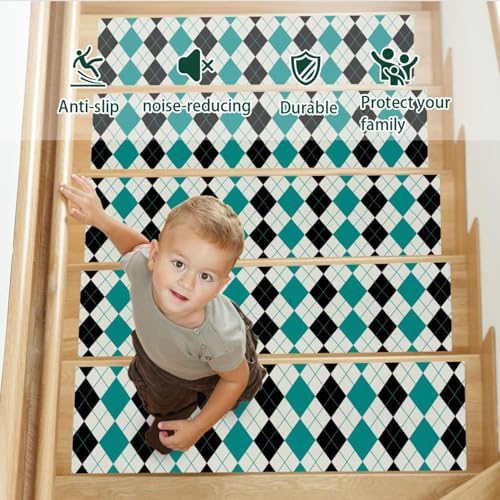 Alfombra para escaleras de madera interiores Argyle protector de escalones seguro 5