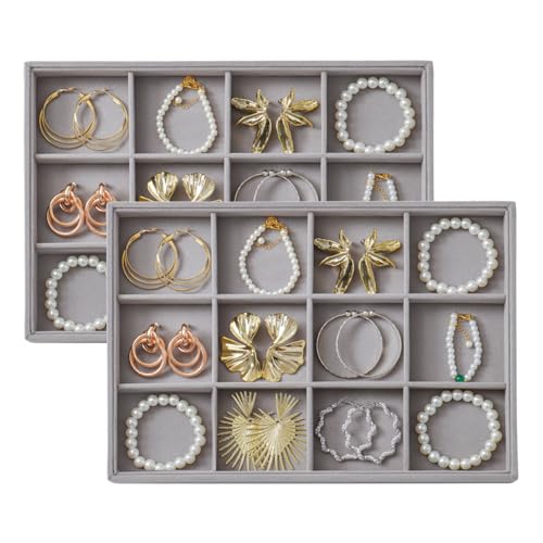 Image of Large Velvet Jewelry Tray Display Drawer Inserts 2 Pack