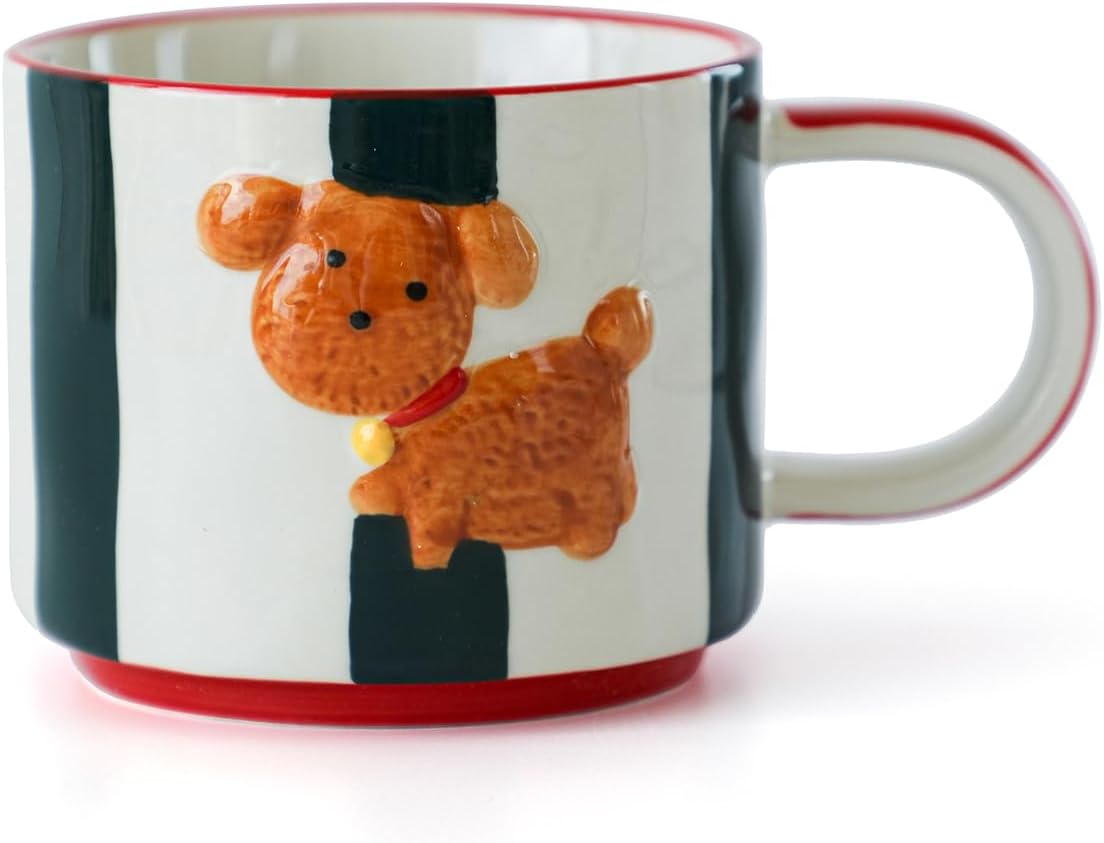 TREEWOO Cute Ceramic Coffee Mug with 3D Puppy Design Korean Style Decorative Birthday Christmas New Year Gift Cup