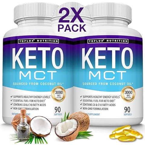 Toplux Keto MCT Oil Capsules - 3000mg Natural Pure Coconut Oil Extract Pills, Source of Energy, Easy to Digest for Men Women, 90 Softgels, Supplement Cover