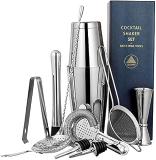 11-piece Cocktail Shaker Bar Set: 2 Weighted Boston Shakers, Cocktail Strainer Set, Double