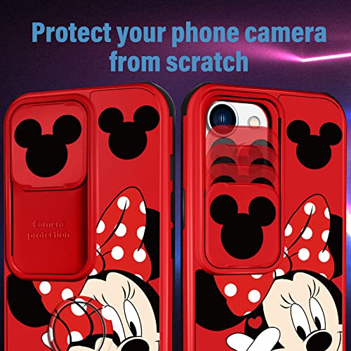 Funnysoul (2In1) Case For Apple Iphone 13 For Girls Cartoon Cute Kawaii Character Girly Phone Cover Women Boys Teen Unique Design Red Cases With Slide Camera Cover+Ring For Iphone 13 6.1 Inch #TOP3