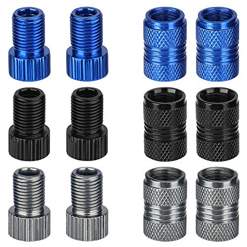 YASI Bike Tire Presta Valve Adapter, 6 Pack Premium Presta to Schrader Adaptors, French UK to US Bike Valve Adapter with Valve Caps, Bicycle Pump Adapter for Mountain Bike, Road Bike and Cars