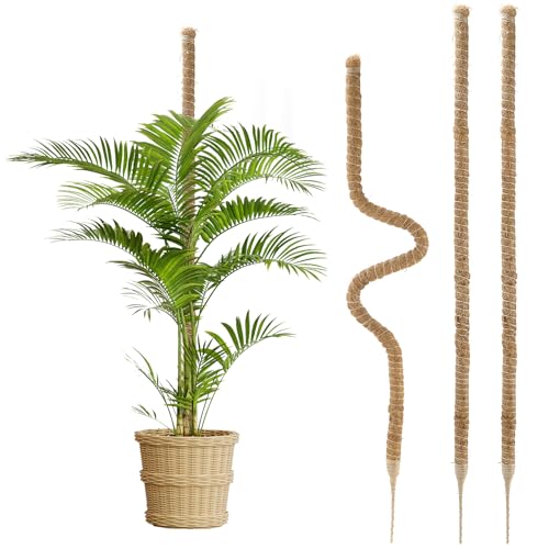 MAHIONG 3 PCS Moss Pole, 120CM/47inch Monstera Plant Support, Indoor Outdoor Bendable Coir Plant Poles for Potted Climbing Plants